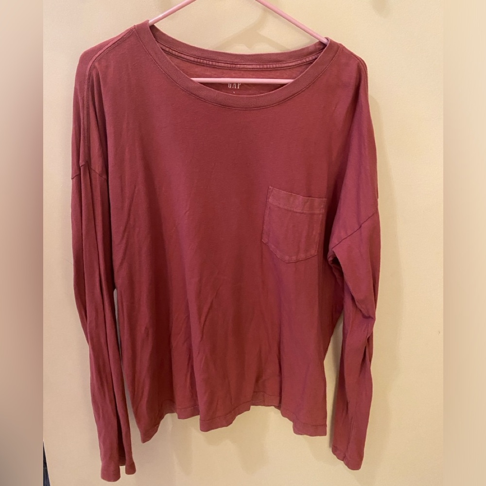 Rust orange long sleeve tee with pocket
